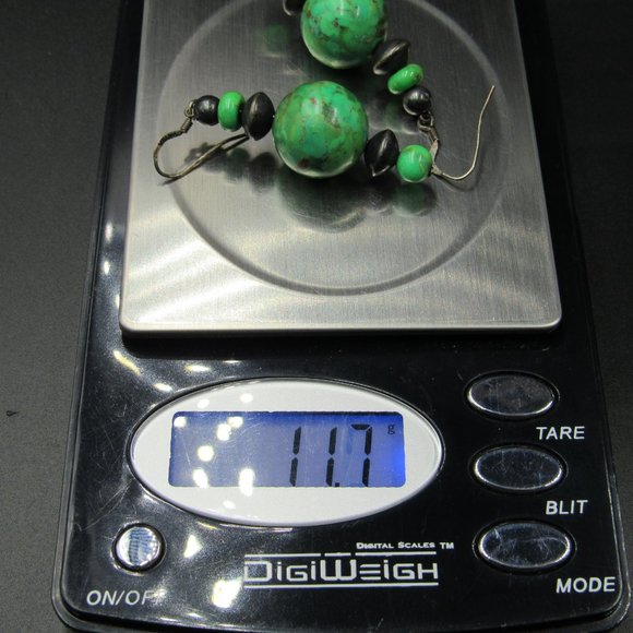 Sterling Silver Large Green Stone Dangle Earrings - Picture 5 of 5